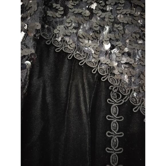 3791) Vintage Jessica McClintock Black Velvet with Lace Decolletage Dress Size 6 - Picture 5 of 12